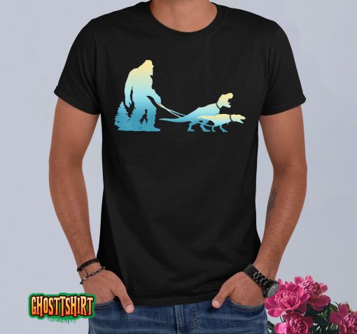 Bigfoot Taking His Dinosaurs for a Walk – Bigfoot T-Shirt