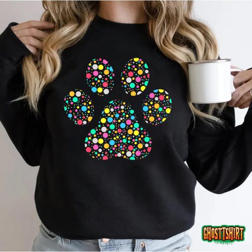 Colourful Polka Dot Dog Paw International Dot Day 2022 T-Shirt
