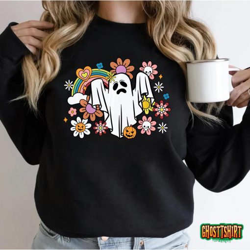 Cute Vintage Halloween 2022 Spooky Ghost Floral Hippie Sweatshirt