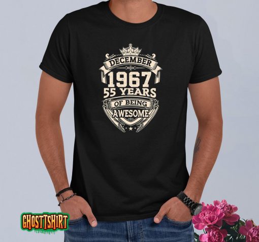 December 1967 55 Years Of Being Awesome Birthday Costume T-Shirt