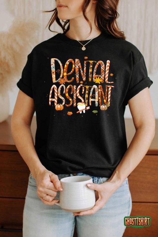 Dental Assistant Leopard Plaid Pilgrim Hat Fall Thanksgiving T-Shirt