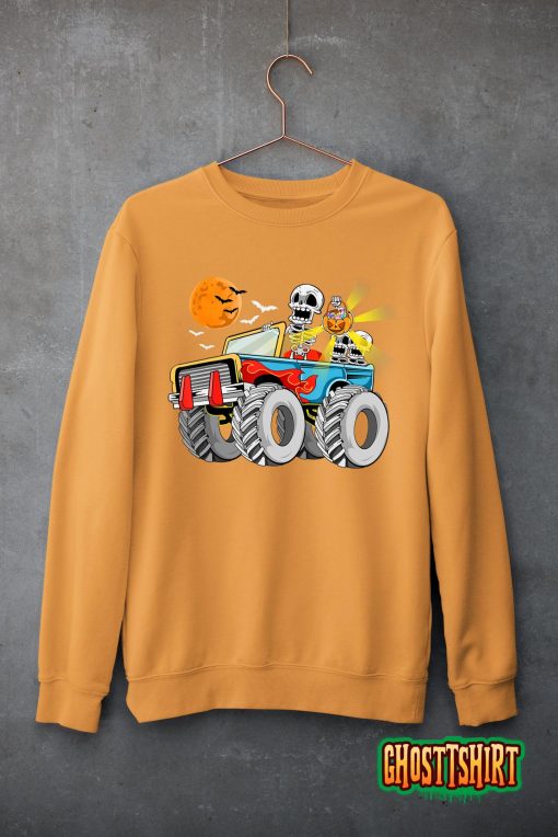 Funny Halloween Skeleton Monster-Truck Kids Boys Toddler T-Shirt