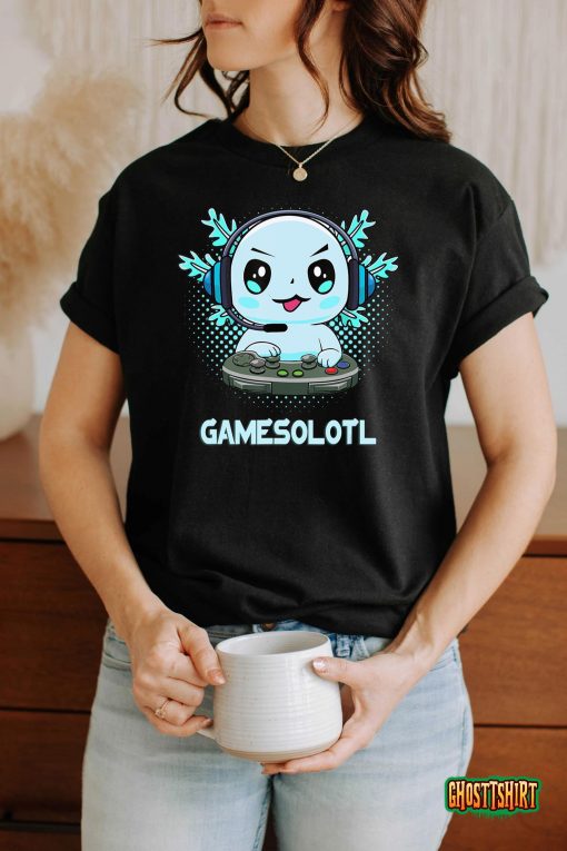 Gamesolotl Video Gamer Axolotl Fish Playing Gamer Anime Boys T-Shirt