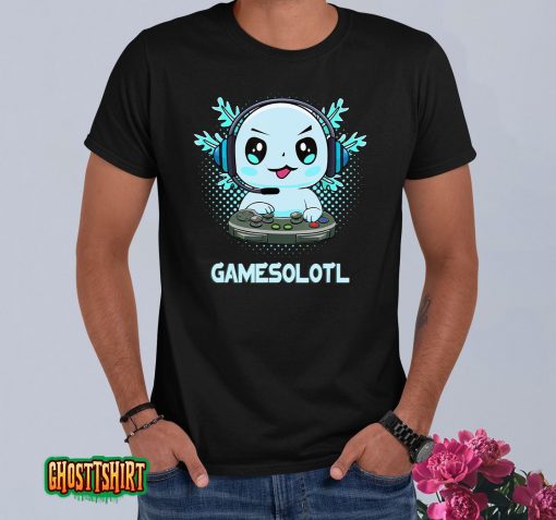 Gamesolotl Video Gamer Axolotl Fish Playing Gamer Anime Boys T-Shirt