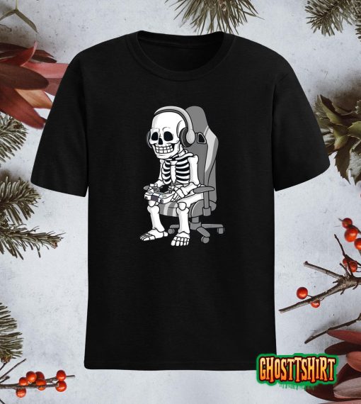 Gaming Halloween Skeleton Scary Gamer Boys Kids T-Shirt