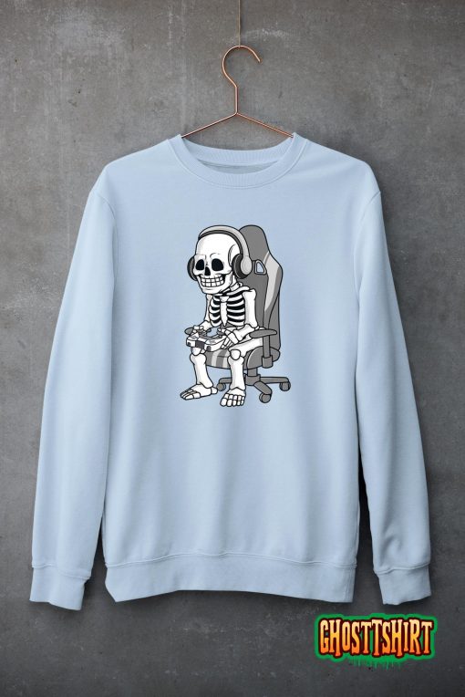 Gaming Halloween Skeleton Scary Gamer Boys Kids T-Shirt