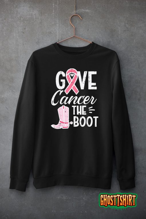 Give Breast Cancer The Boot Pink Ribbon Awareness Women T-Shirt