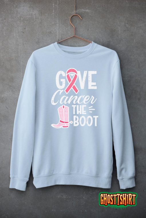 Give Breast Cancer The Boot Pink Ribbon Awareness Women T-Shirt