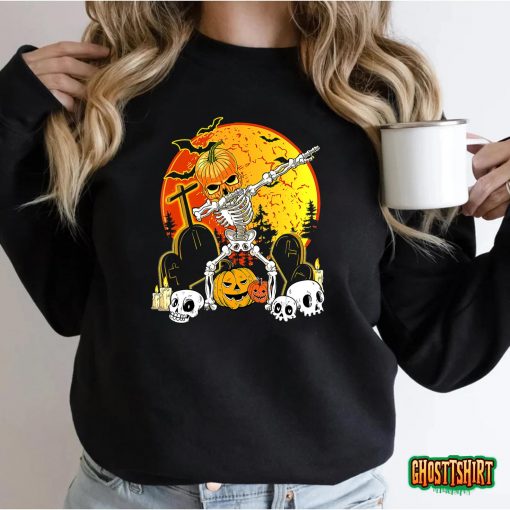 Halloween Dabbing Skeleton Jack O’ Lantern Boys Kids Dab T-Shirt