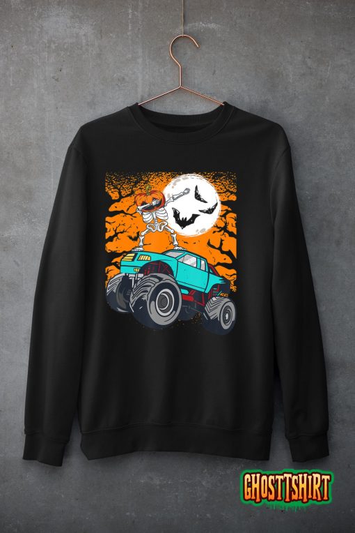 Halloween Pumpkin Skeleton Riding Monster Truck Boys Classic T-Shirt