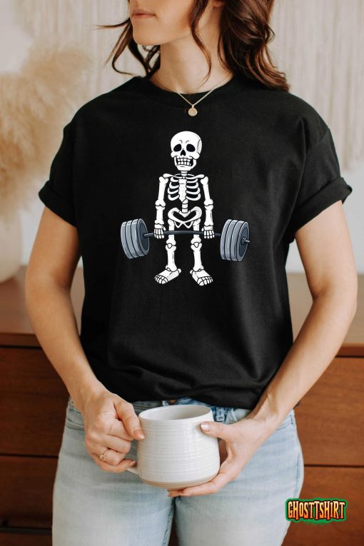 Halloween Skeleton Deadlift Funny Fitness Weightlifting T-Shirt