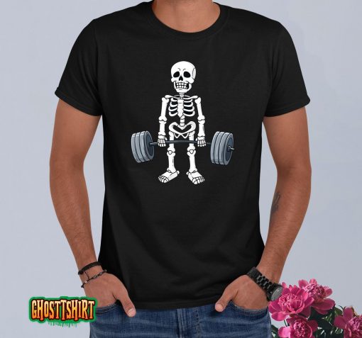 Halloween Skeleton Deadlift Funny Fitness Weightlifting T-Shirt