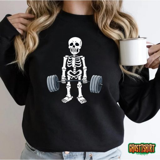 Halloween Skeleton Deadlift Funny Fitness Weightlifting T-Shirt