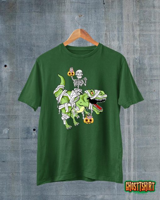 Halloween Skeleton Mummy Dinosaur T rex Funny Hallowen Boys T-Shirt