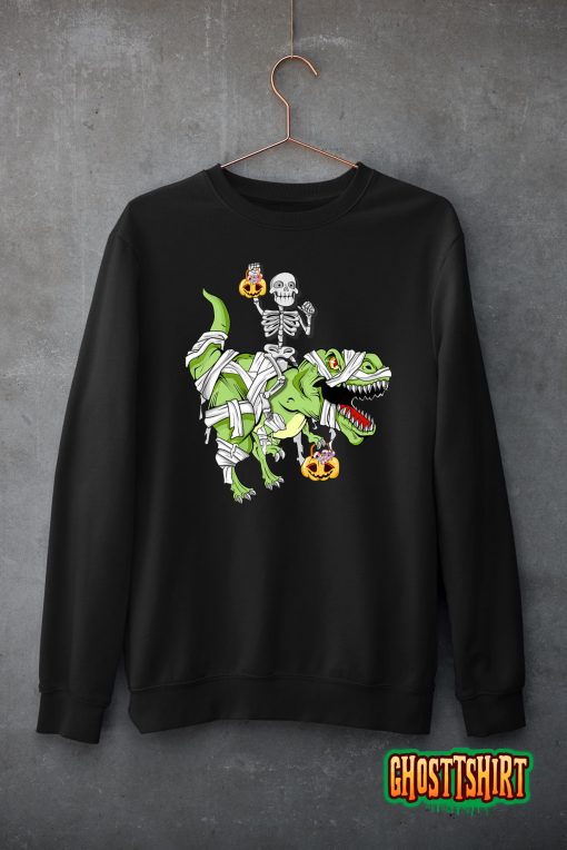 Halloween Skeleton Mummy Dinosaur T rex Funny Hallowen Boys T-Shirt