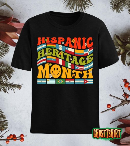Hispanic Heritage Month Latino Countries Flag Retro Groovy T-Shirt
