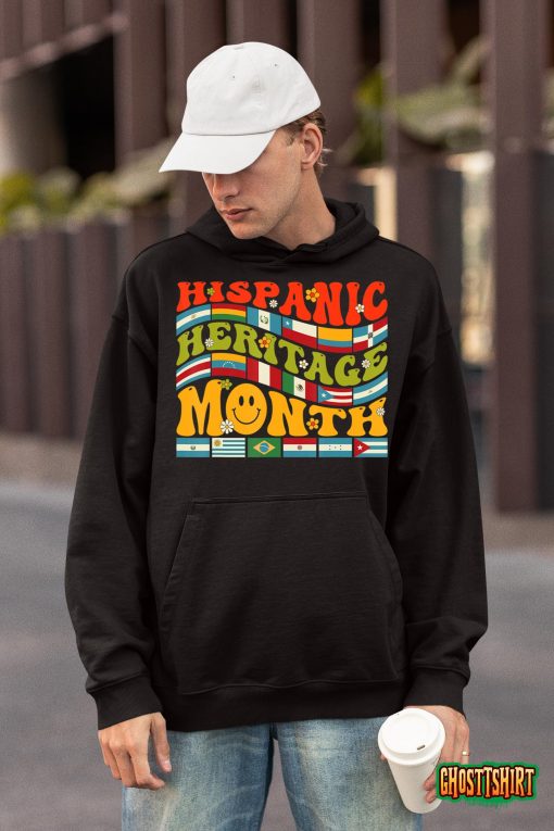 Hispanic Heritage Month Latino Countries Flag Retro Groovy T-Shirt