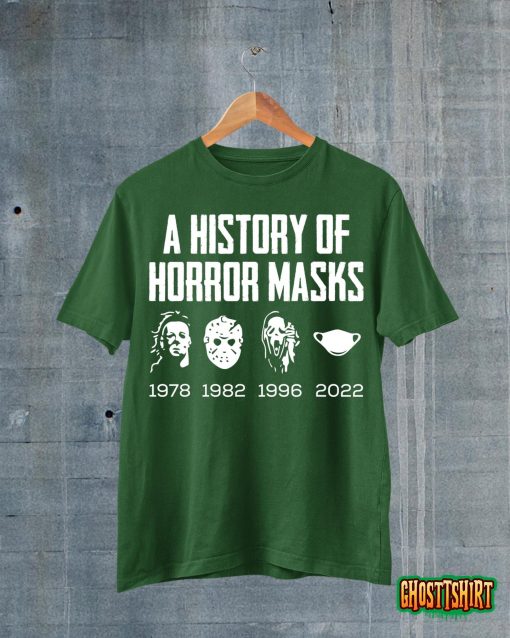 History Of Horror Masks Lazy Halloween Costume Face Mask T-Shirt