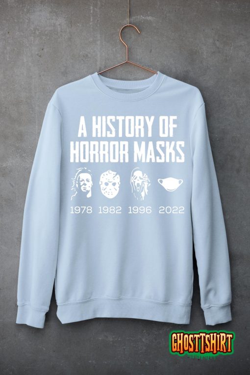 History Of Horror Masks Lazy Halloween Costume Face Mask T-Shirt