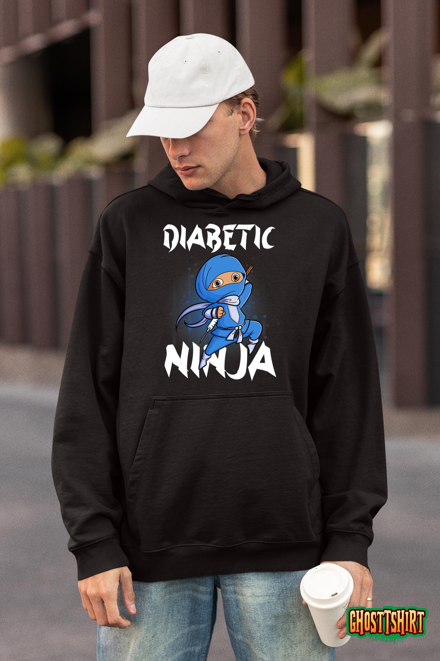 Mens Support T1D Diabetic Ninja Type 1 Diabetes Awareness month T-Shirt