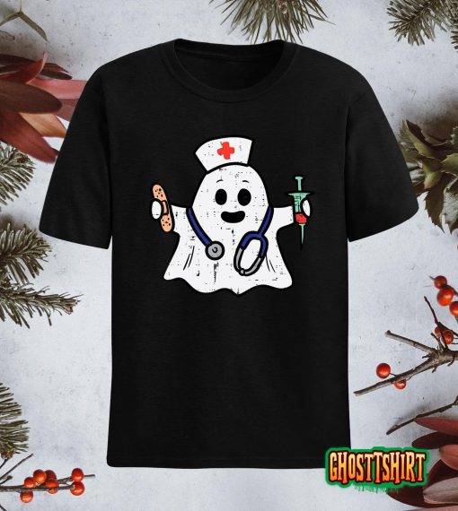 Nurse Ghost Scrub Top Halloween Costume For Nurses Women RN T-Shirt