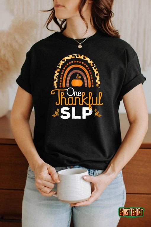 One Thankful SLP Leopard Rainbow Thanksgiving Speech Therapy T-Shirt