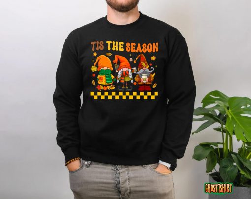 Retro Groovy Tis The Season Fall Gnomes Hippie Thanksgiving T-Shirt