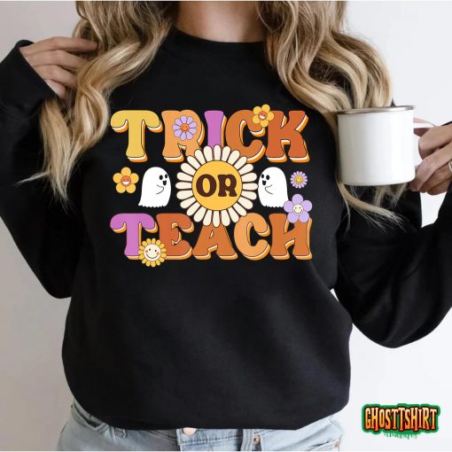 Retro Trick Or Teach Ghost Teacher Halloween Costume Womens T-Shirt