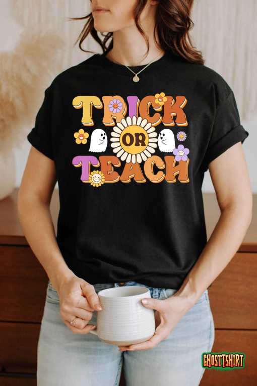 Retro Trick Or Teach Ghost Teacher Halloween Costume Womens T-Shirt