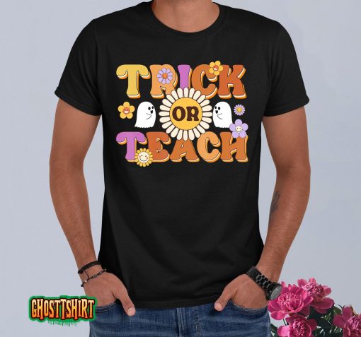 Retro Trick Or Teach Ghost Teacher Halloween Costume Womens T-Shirt