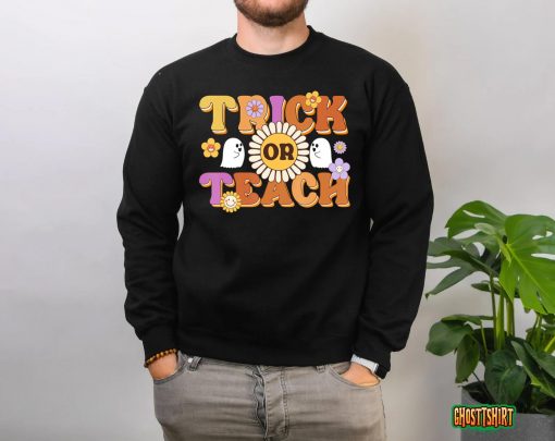 Retro Trick Or Teach Ghost Teacher Halloween Costume Womens T-Shirt