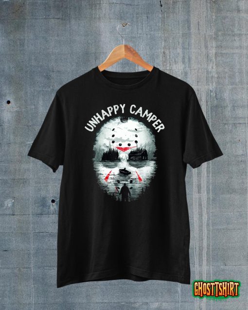Scary Halloween Mens Camping Unhappy Camper Graphic T-Shirt