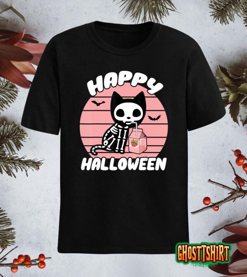 Skeleton Cat Strawberry Milk Cute Cat Funny Halloween 2022 T-Shirt