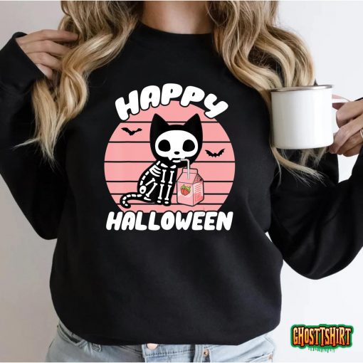 Skeleton Cat Strawberry Milk Cute Cat Funny Halloween 2022 T-Shirt