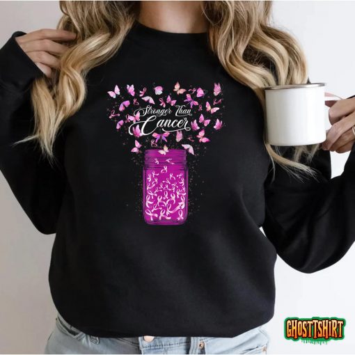 Stronger Than Breast Cancer Awareness Pink Ribbon Butterfly T-Shirt
