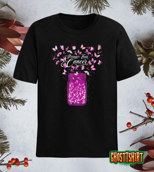 Stronger Than Breast Cancer Awareness Pink Ribbon Butterfly T-Shirt