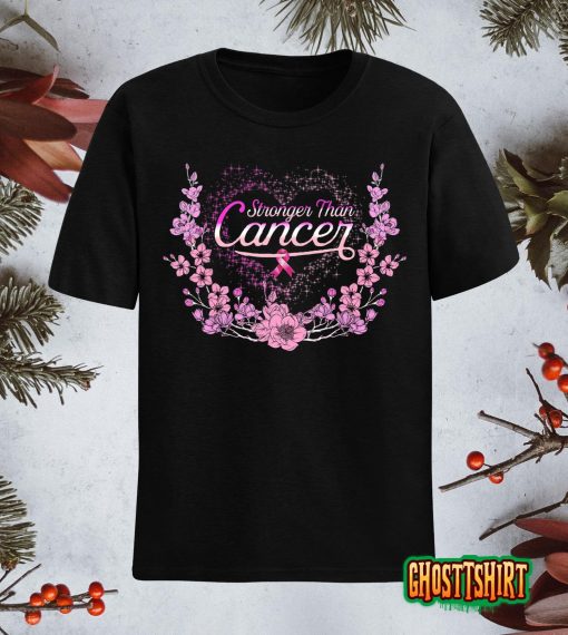 Stronger Than Breast Cancer Awareness Pink Ribbon Flower T-Shirt