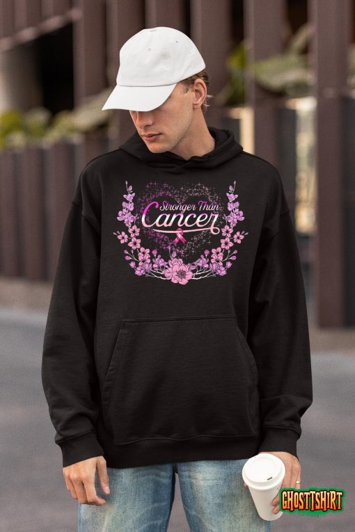 Stronger Than Breast Cancer Awareness Pink Ribbon Flower T-Shirt