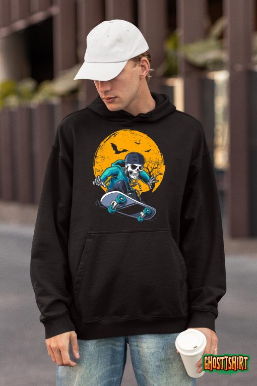 A Skeleton Skateboard Playing Cruiser Skateboard Pumpkins T-Shirt