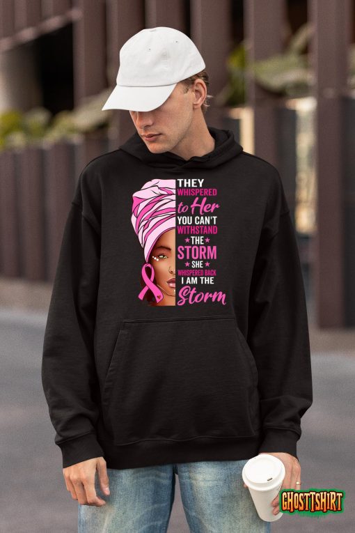 African Woman Afro I Am The Storm Breast Cancer Ribbon T-Shirt
