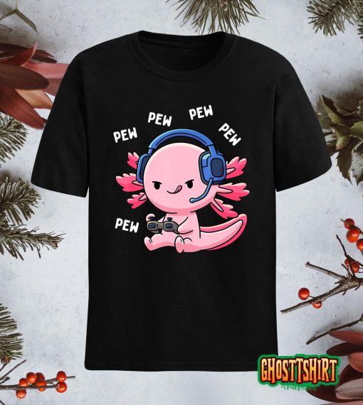 Axolotl Gaming Kids Boys Girls Anime Video Game Pew Gamer T-Shirt