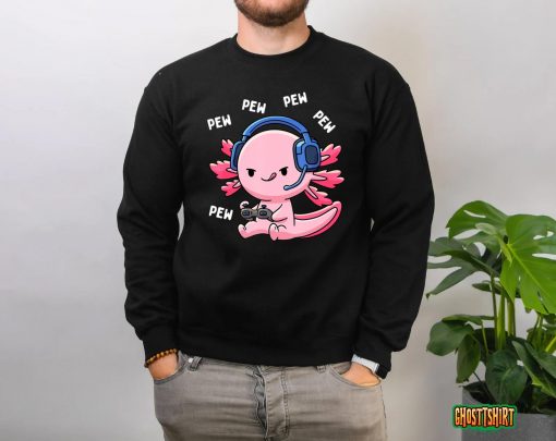 Axolotl Gaming Kids Boys Girls Anime Video Game Pew Gamer T-Shirt