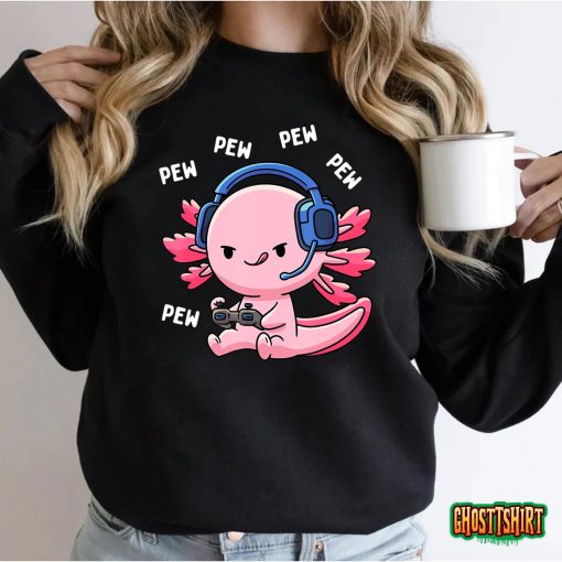 Axolotl Gaming Kids Boys Girls Anime Video Game Pew Gamer T-Shirt