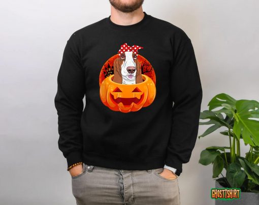 Basset Hound Pumpkin Halloween Girls Women Dog Lovers T-Shirt