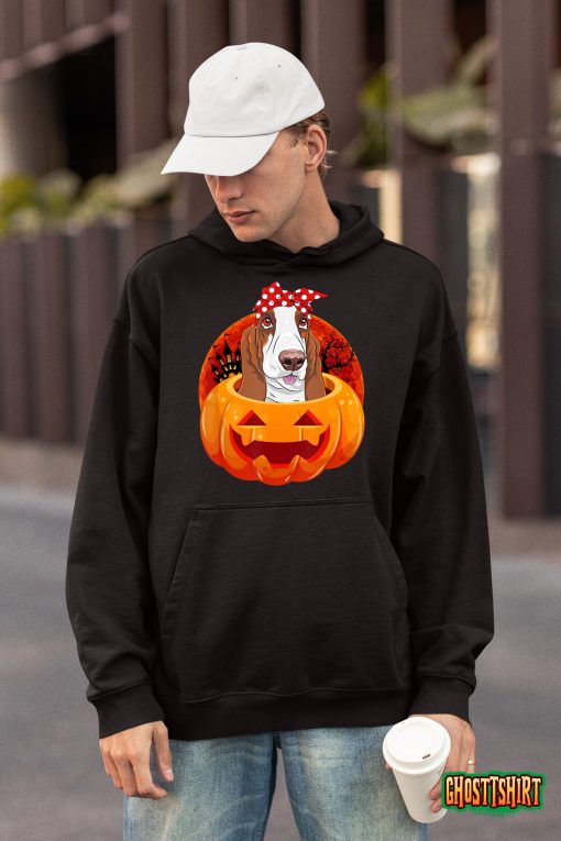 Basset Hound Pumpkin Halloween Girls Women Dog Lovers T-Shirt