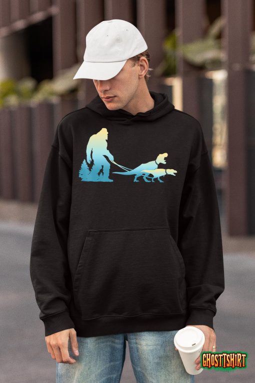 Bigfoot Taking His Dinosaurs for a Walk – Bigfoot T-Shirt