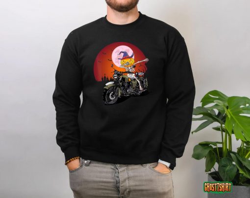 Biker Shirt For Halloween Pumpkin Head Skull Motorcycle T-Shirt