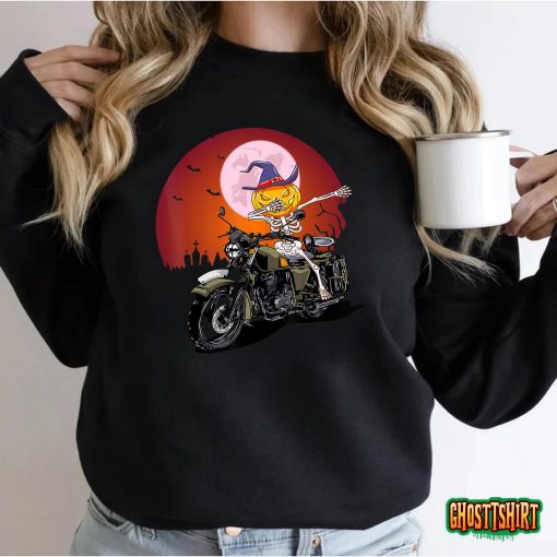 Biker Shirt For Halloween Pumpkin Head Skull Motorcycle T-Shirt