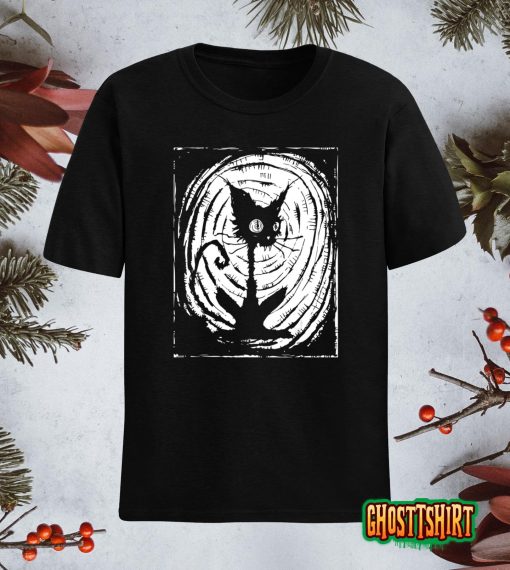 Black Cat Lazy Halloween Costume Scary Creepy T-Shirt