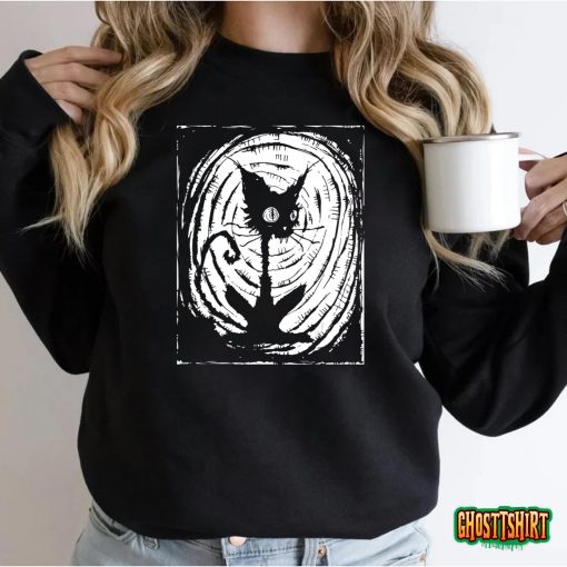 Black Cat Lazy Halloween Costume Scary Creepy T-Shirt